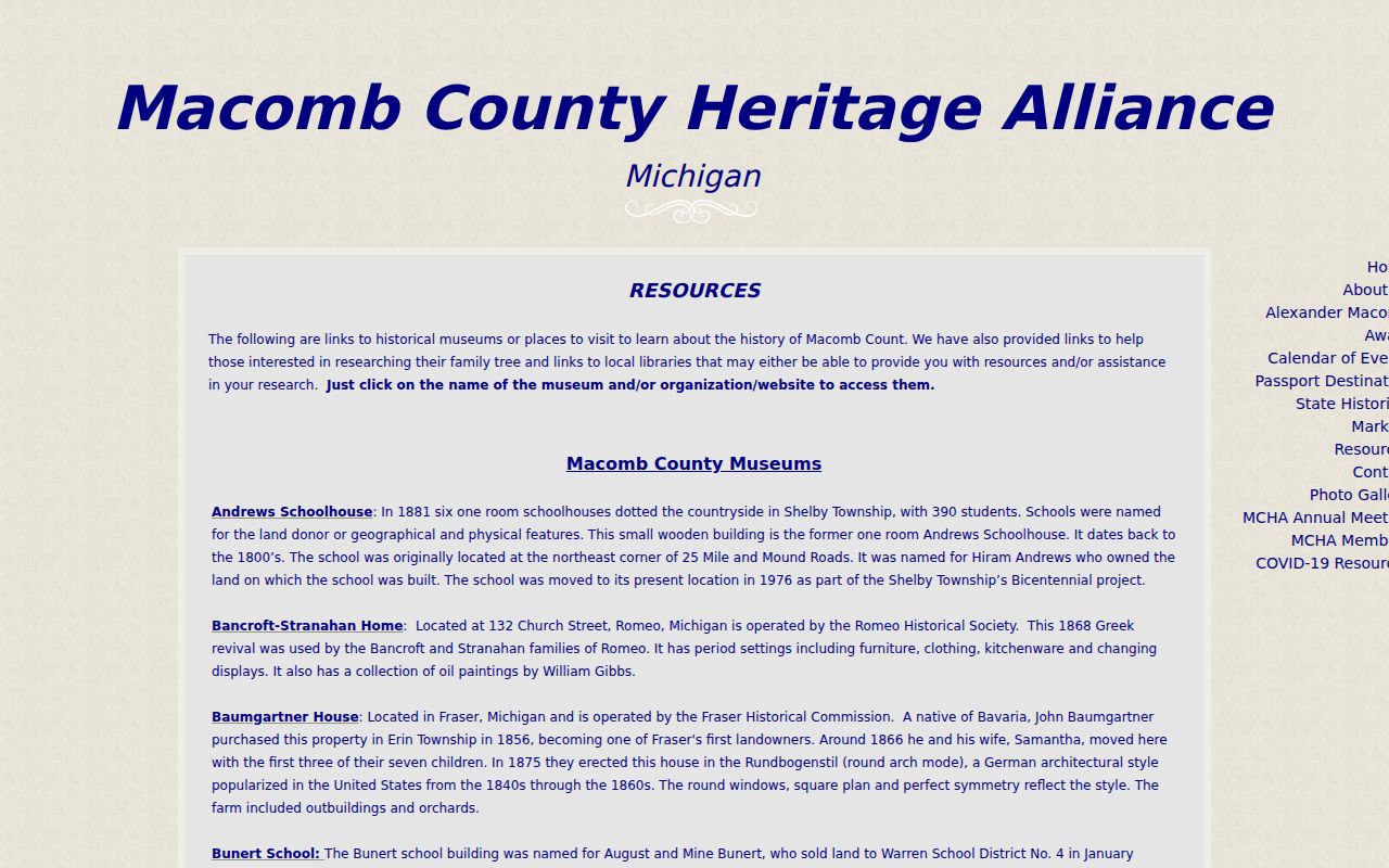 Macomb city directory historical resources listed by the Macomb County Heritage Alliance
