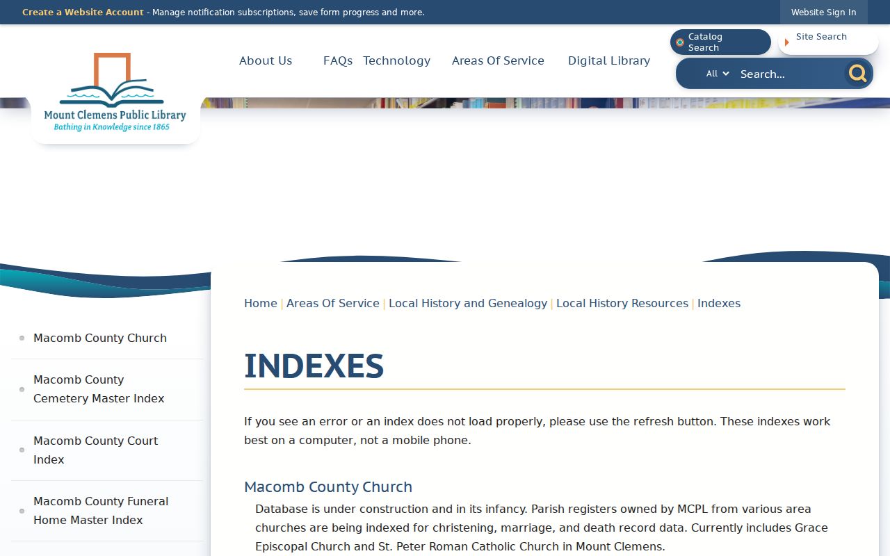 Macomb city directory companion indexes at Mount Clemens Public Library