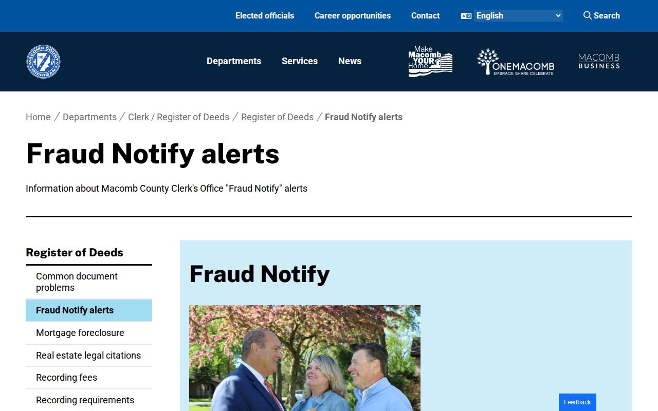Macomb County residents directory recorded-document fraud alert page