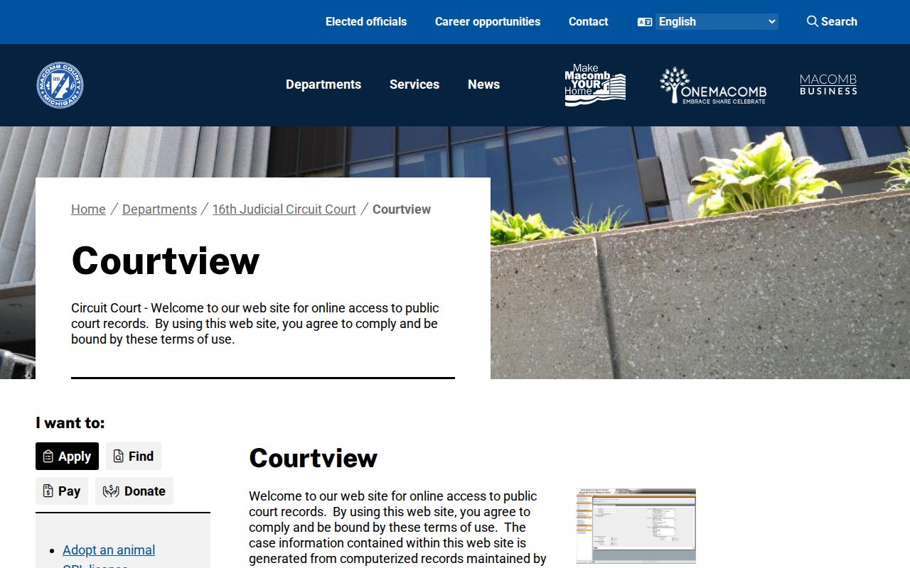 Macomb County residents directory CourtView public case lookup