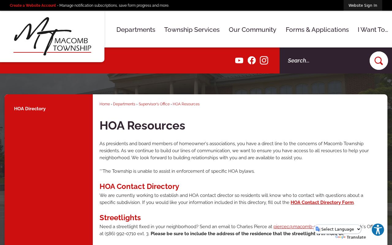 Macomb County neighbors Macomb Township HOA resources and directory pathway