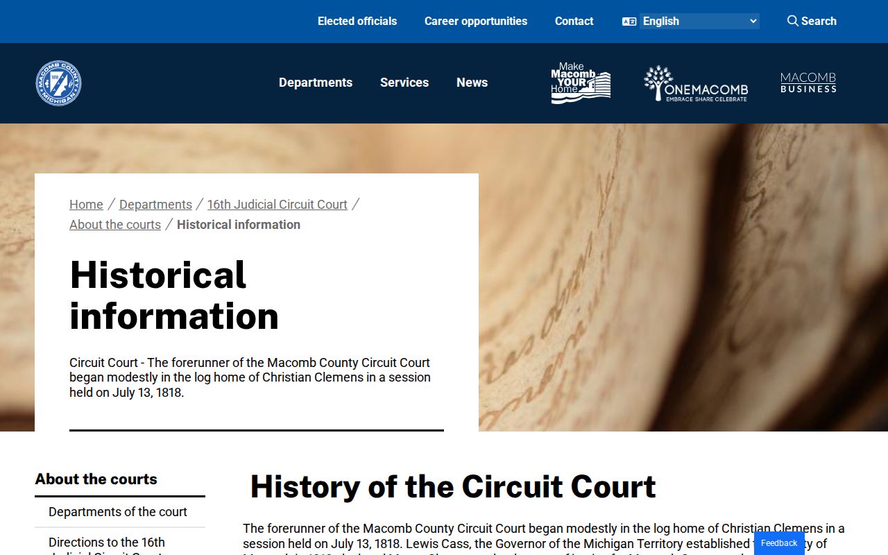 Macomb previous residents courthouse and county-history information page