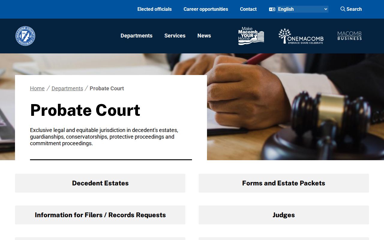 Macomb County resident lookup source at the Probate Court records page