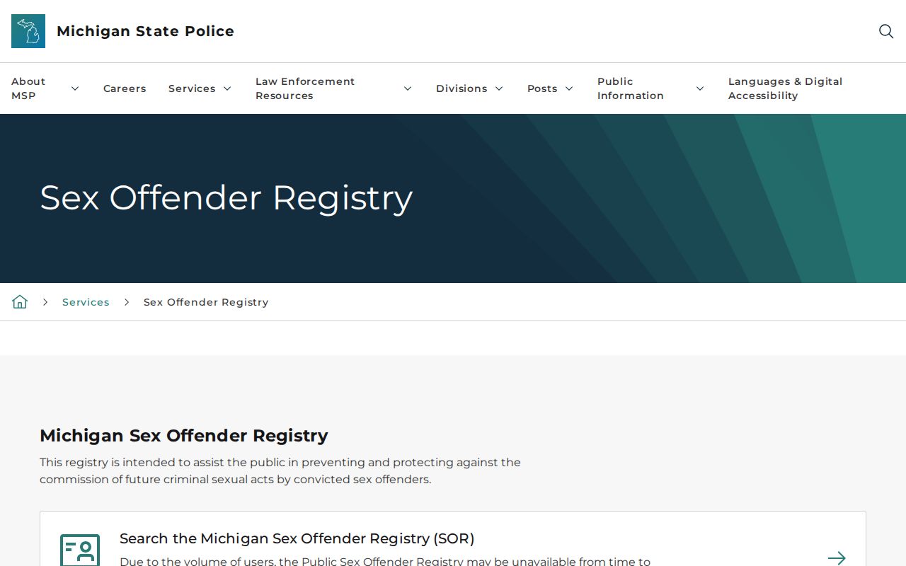 Macomb County resident lookup reference for Michigan PSOR search modes