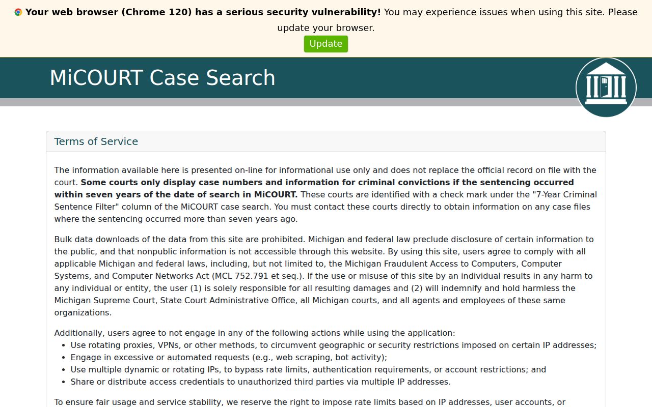 Macomb County resident lookup through the Michigan MiCOURT case-search entry