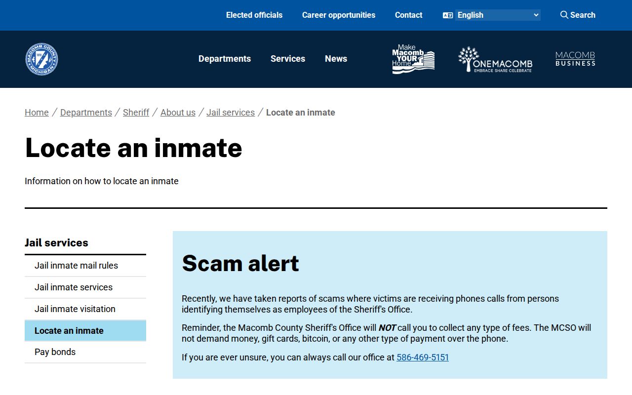 Macomb County resident lookup reference for the Sheriff inmate locator