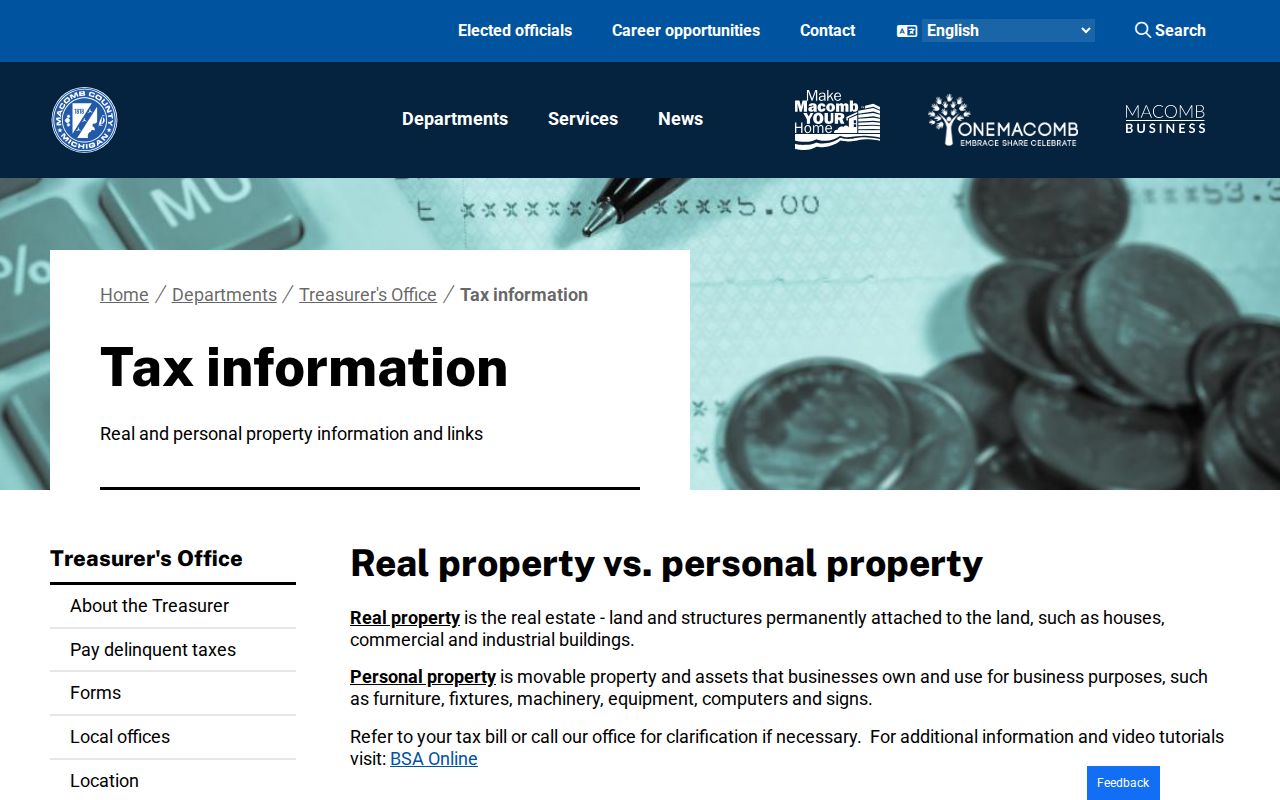 Macomb County street directory Treasurer tax and legal description information